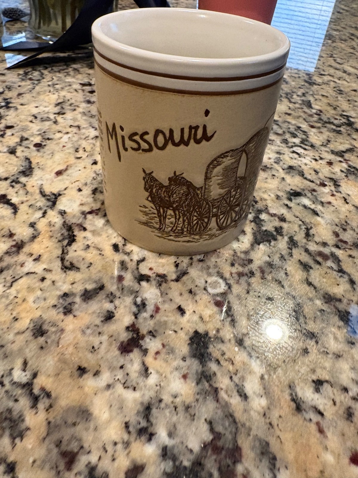 Vintage Missouri Glazed Stoneware Souvenir Mug History Tan Brown