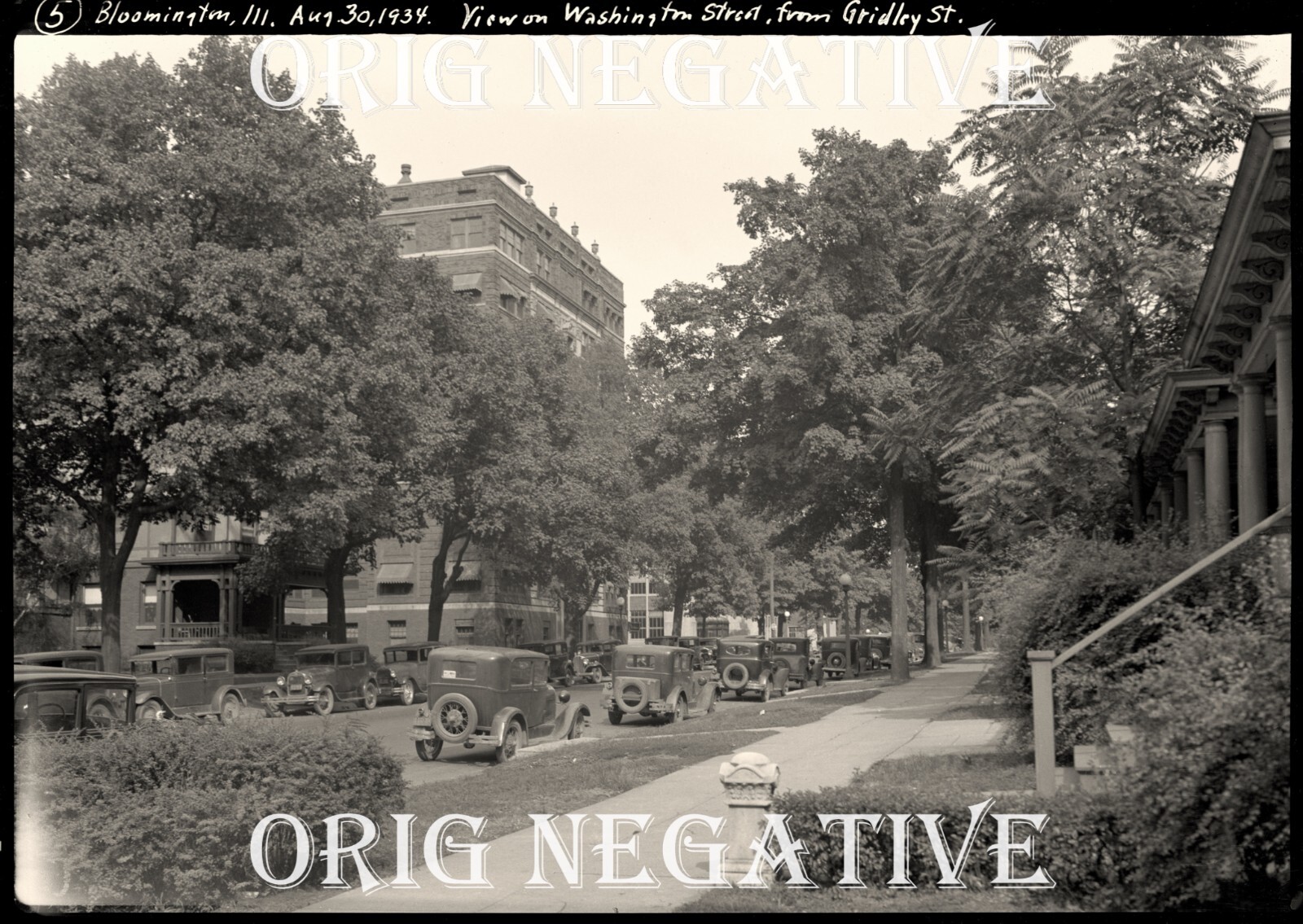 1930s Photo Neg Bloomington IL Illinois - Washington Street Scene 5x7