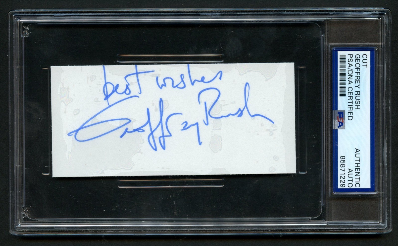 Geoffrey Rush signed autograph 2x4.5 Cut Australian Actor RC PSA Slabbed
