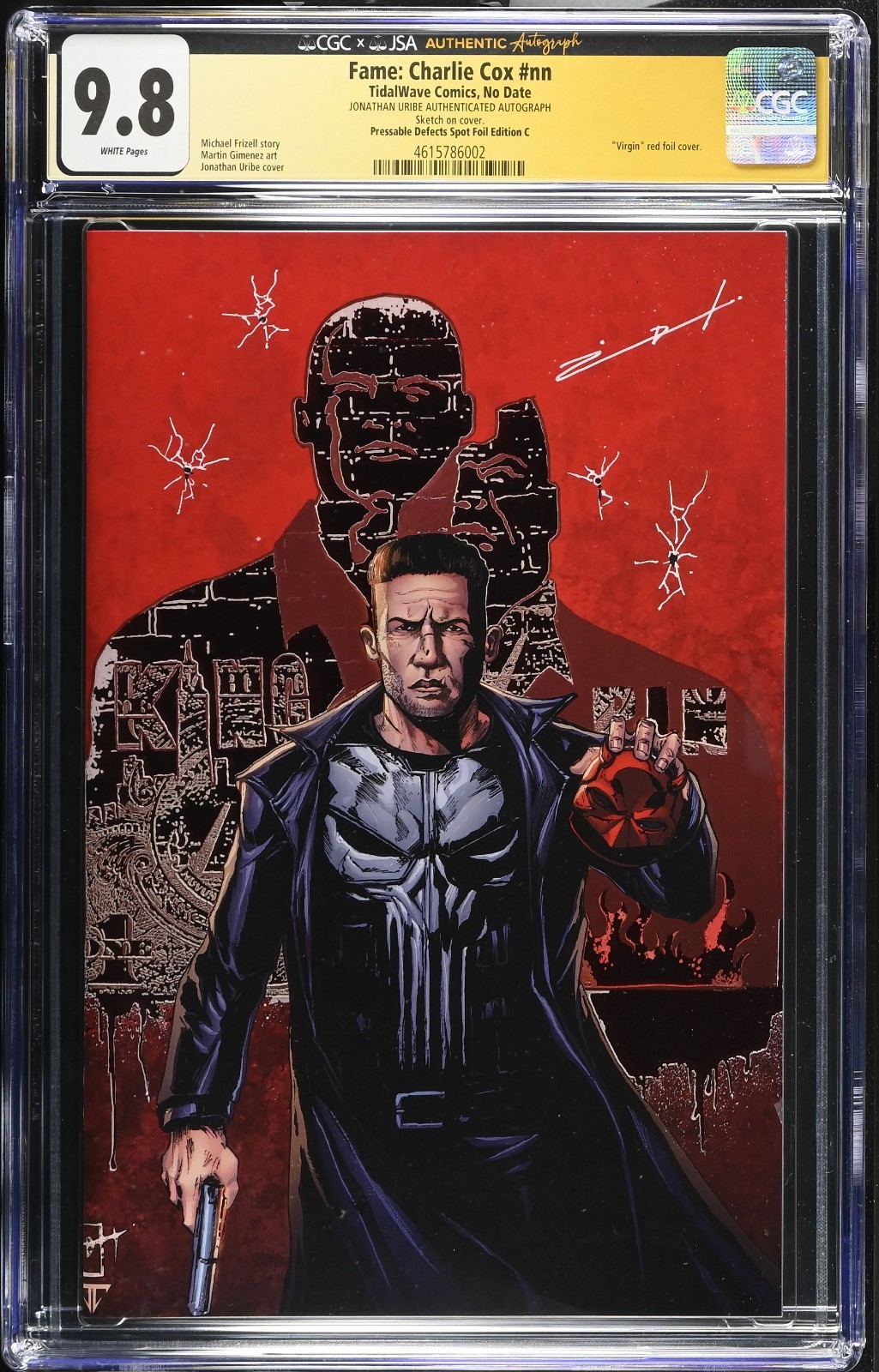 Fame: Charlie Cox - Jonathan Uribe Signed Bullet Hole Mini Remarque CGC SS 9.8