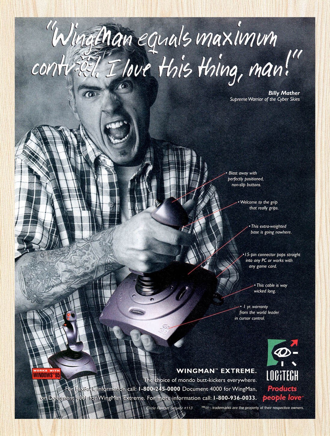 1994 Logitech WingMan Extreme Flight Stick Original Advertisement v3