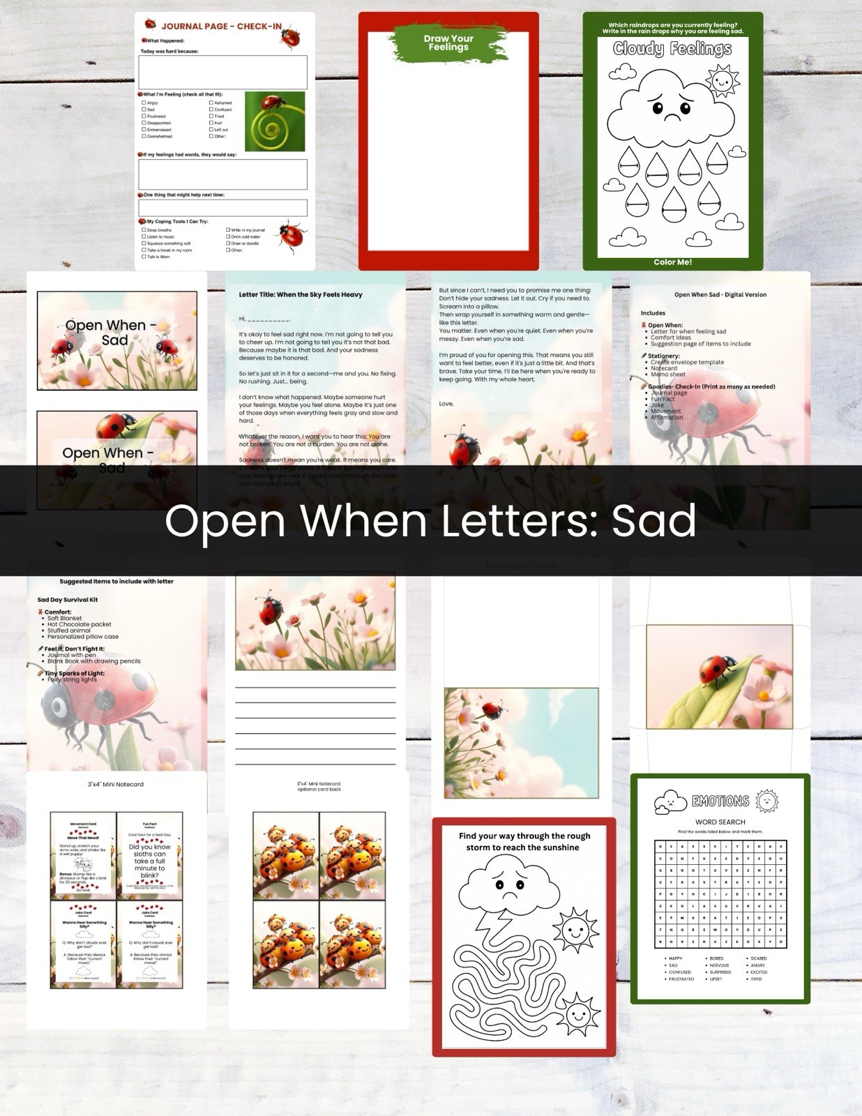 Open When Sad Letters Printable Digita Kit Kids Emotions Journal Activities PDF