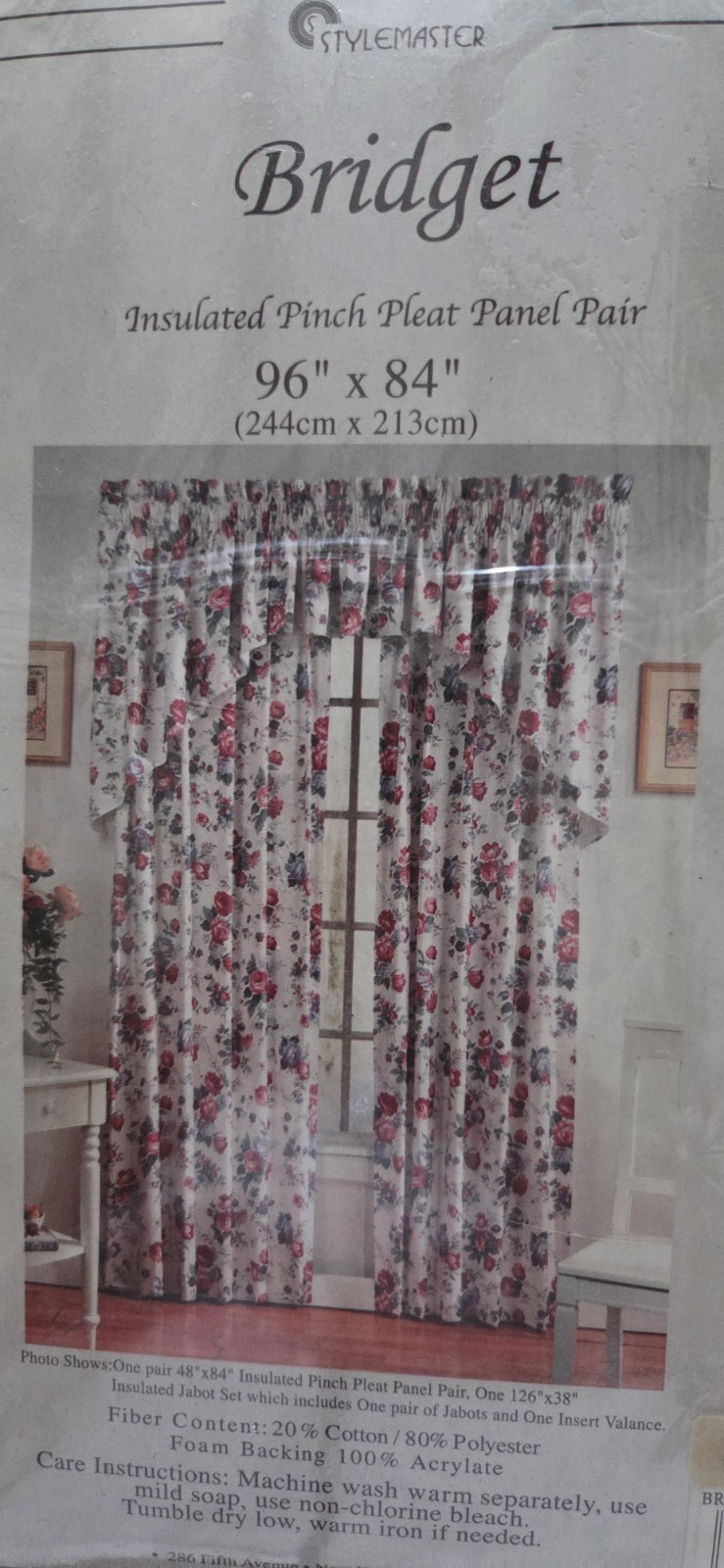 Vintage Stylemaster Bridget Floral Curtains 96x84 Pinch Pleat Panel Pair NOS New