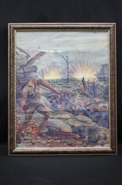 Scarce Original Framed 1918 Poster Capturing 18 Huns Single Handed by James Lee