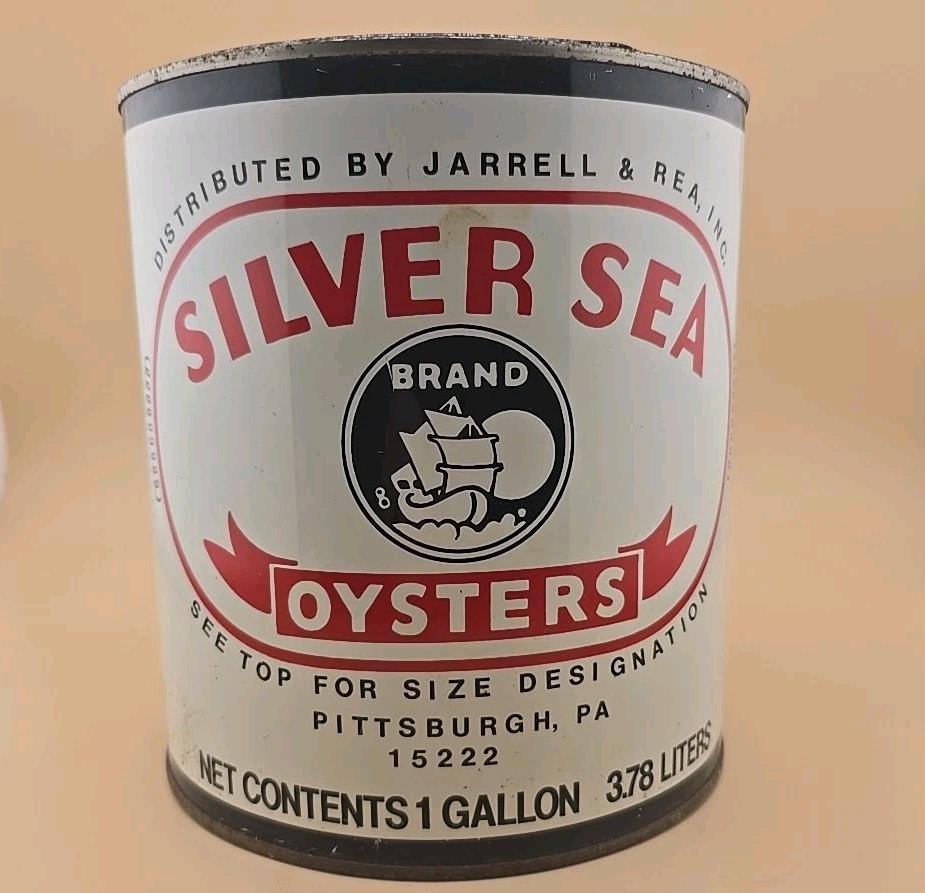 Silver Sea Oysters 1 Gallon Tin Can Jarrell & Rea Inc. Pittsburg PA Vintage
