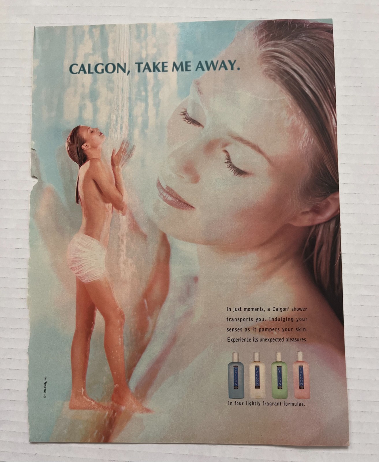 1994 / 1995 Vtg Calgon Woman Shower Magazine Ad - Take Me Away - Magazine Ad