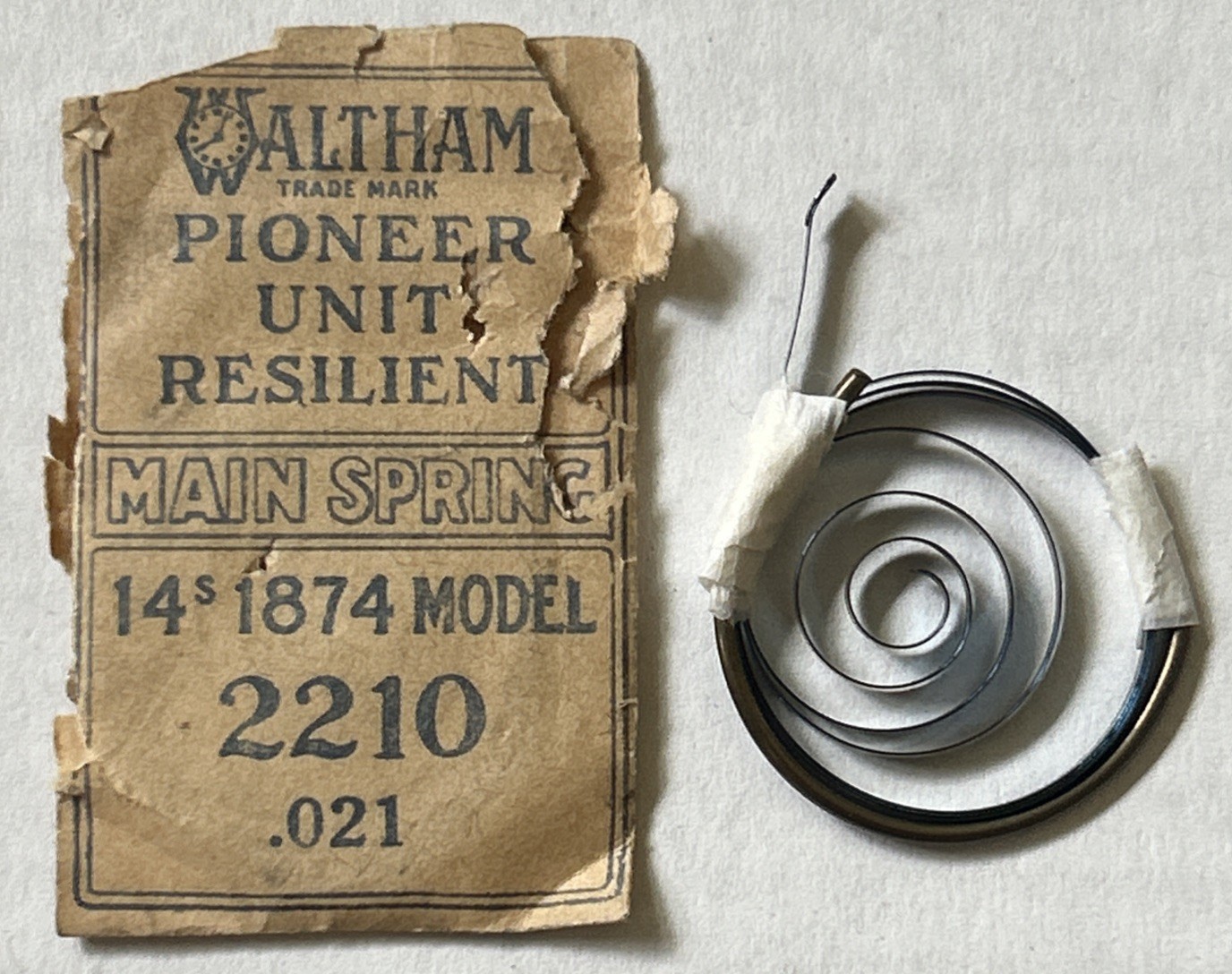 Vintage Waltham Pioneer Unit Resilient Mainspring 14s 1874 Model 2210 .021 NOS