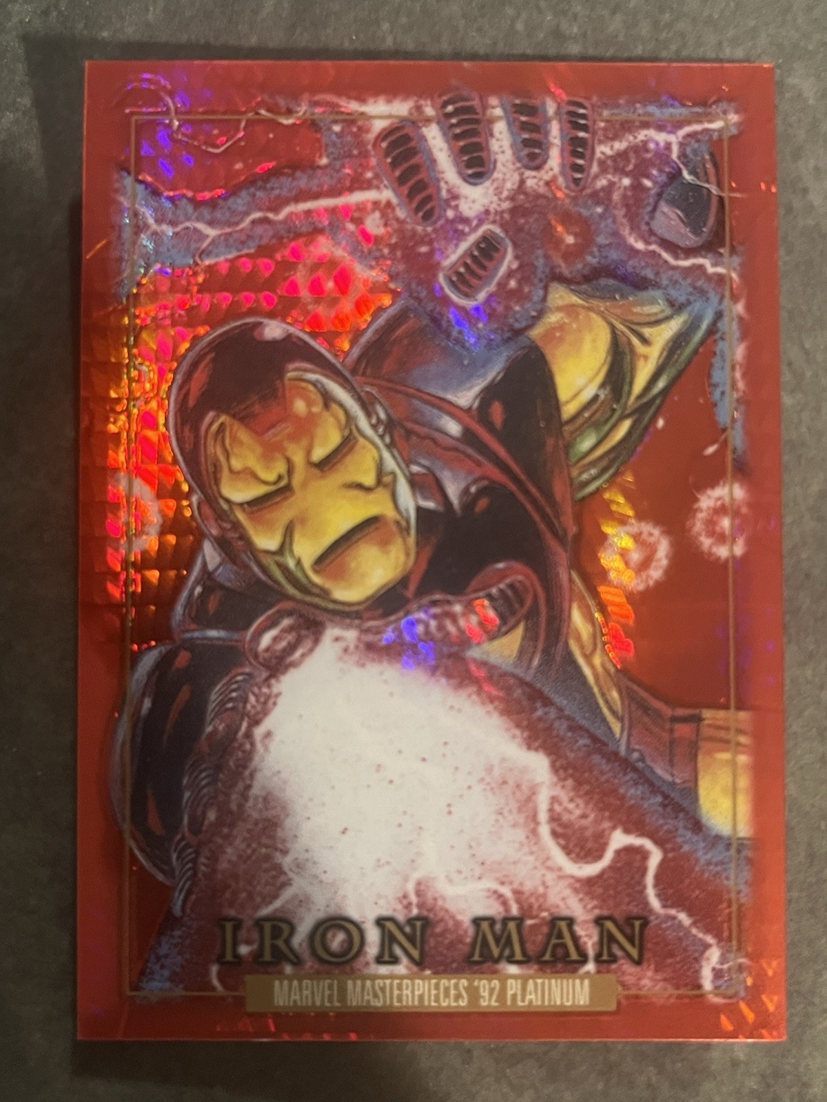 2014 Marvel Masterpieces \'92 Platinum #38 Iron Man Red Prism Parallel #/492