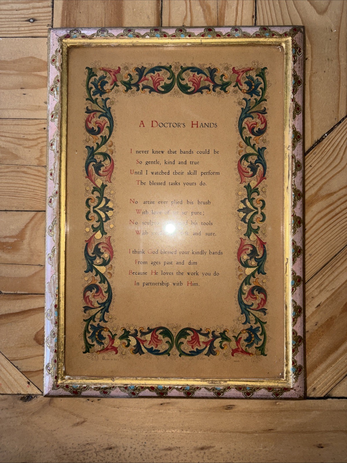 VTG Medical Prayer Art “ A Doctor’s Hands” Beautiful Words And Frame Mid-Century