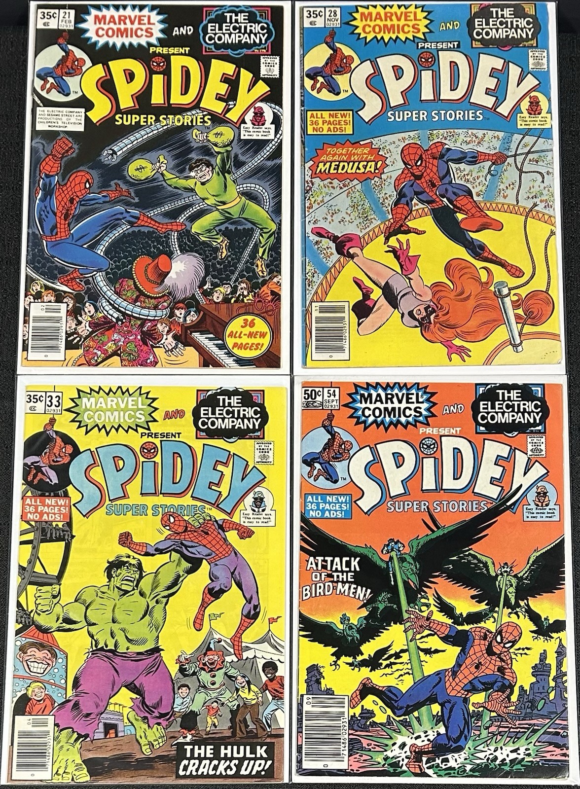 Spidey Super Stories #21 28 33 54 FN-FN/VF Lot of 4 Spider-Man Hulk Dr. Octopus