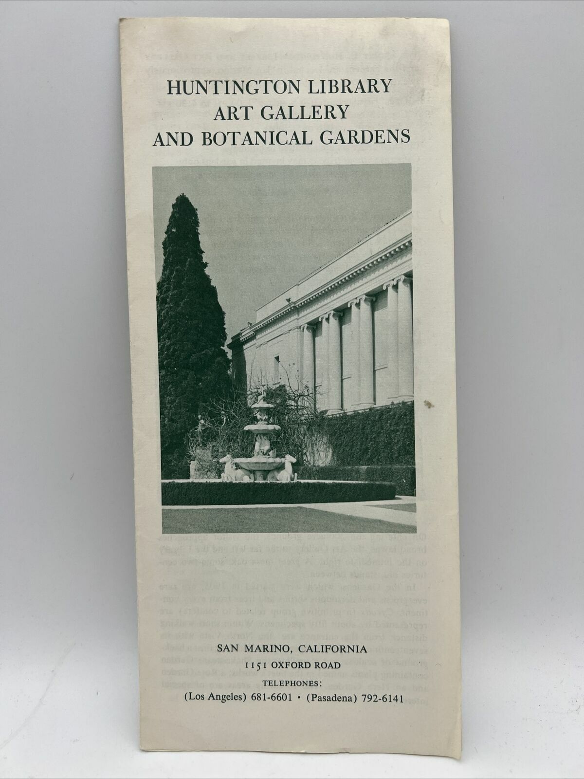1947 HUNTINGTON LIBRARY ART GALLERY AND BOTANICAL GARDENS San Marino CA Brochure