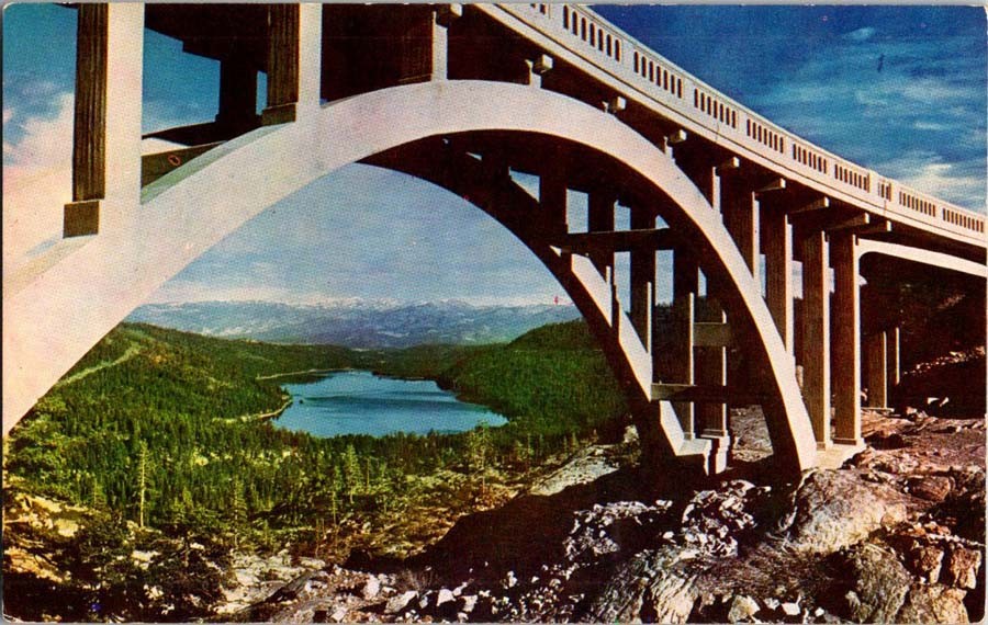 Truckee CA postcard DONNER SUMMIT BRIDGE OVERLOOKING DONNER LAKE 9/12 AW2656