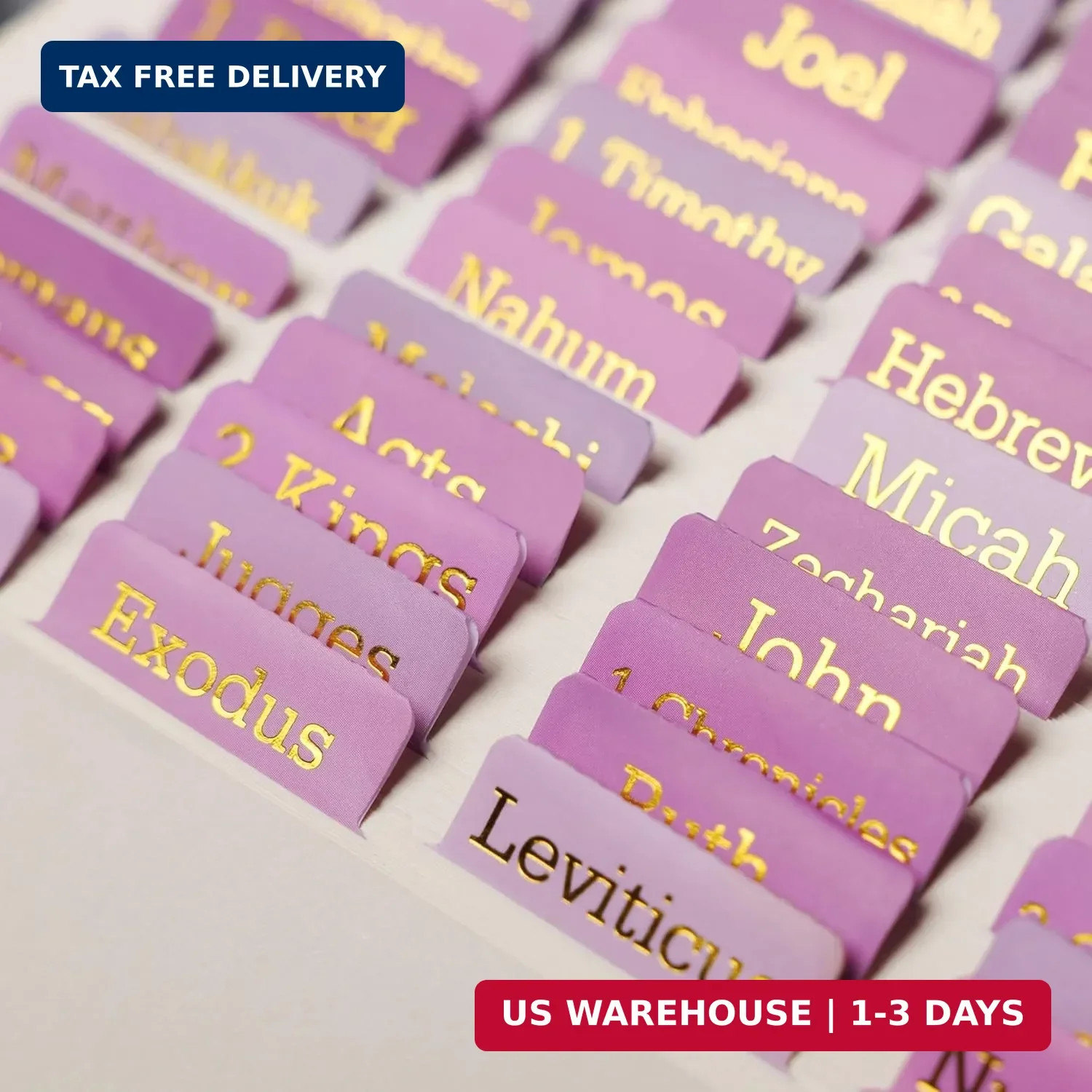 Pink Bible Tabs for Women & Men，(Gold Foil Lettering) Laminated Bible BookTabs,
