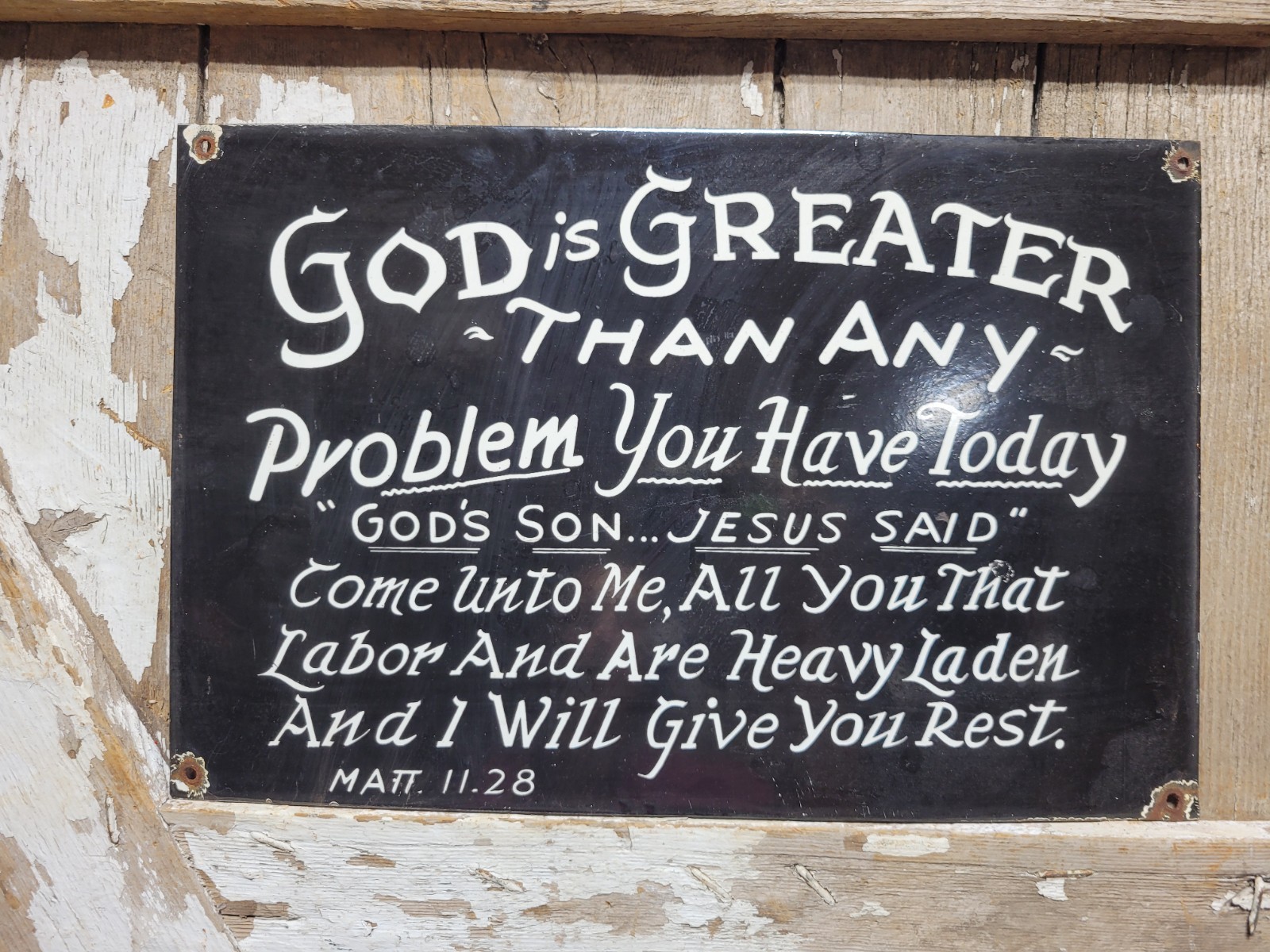 VINTAGE CHURCH PORCELAIN SIGN GOD CHRISTIAN BIBLE VERSE RELIGION LORDS PRAYER