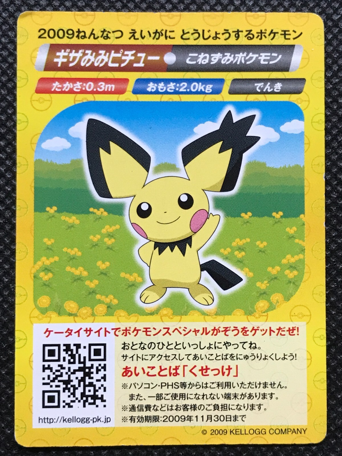 Spiky eared Pichu 2009 Kellogg\'s Movie Pokemon Mini Card Japanese Very Rare