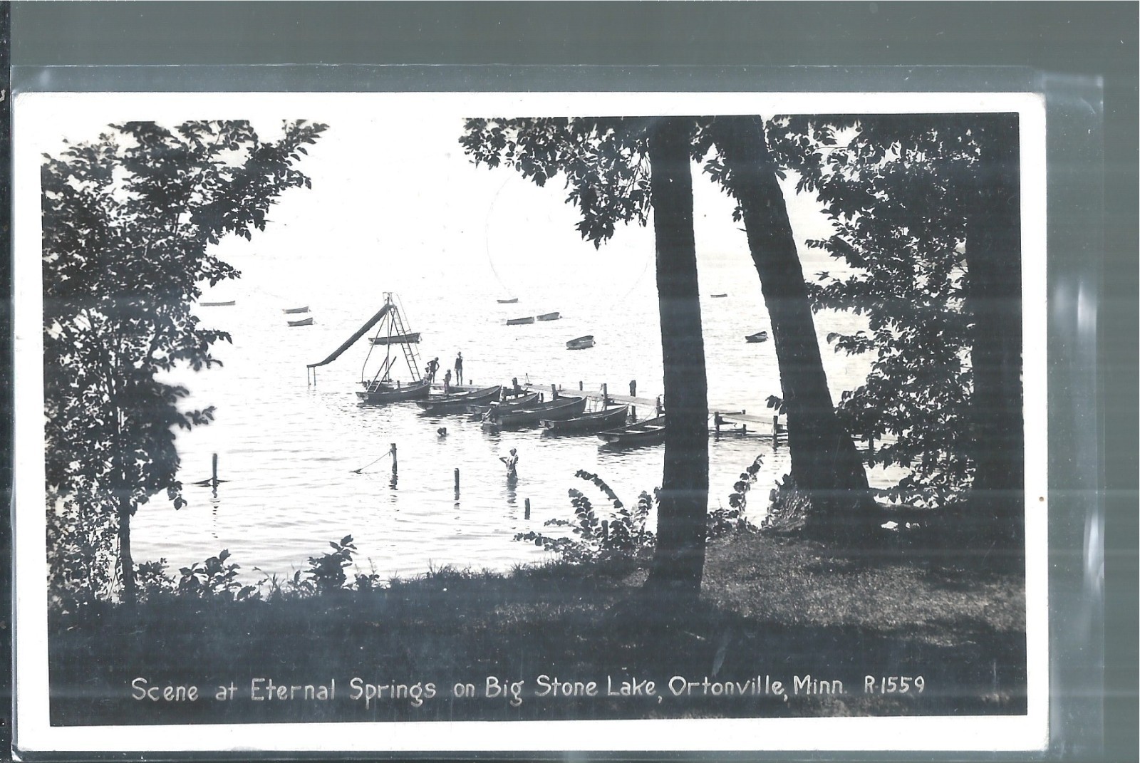 NICE RPPC SCENE AT ETERNAL SPRINGS ON BIG STONE LAKE IN ORTONVILLE, MN 1940