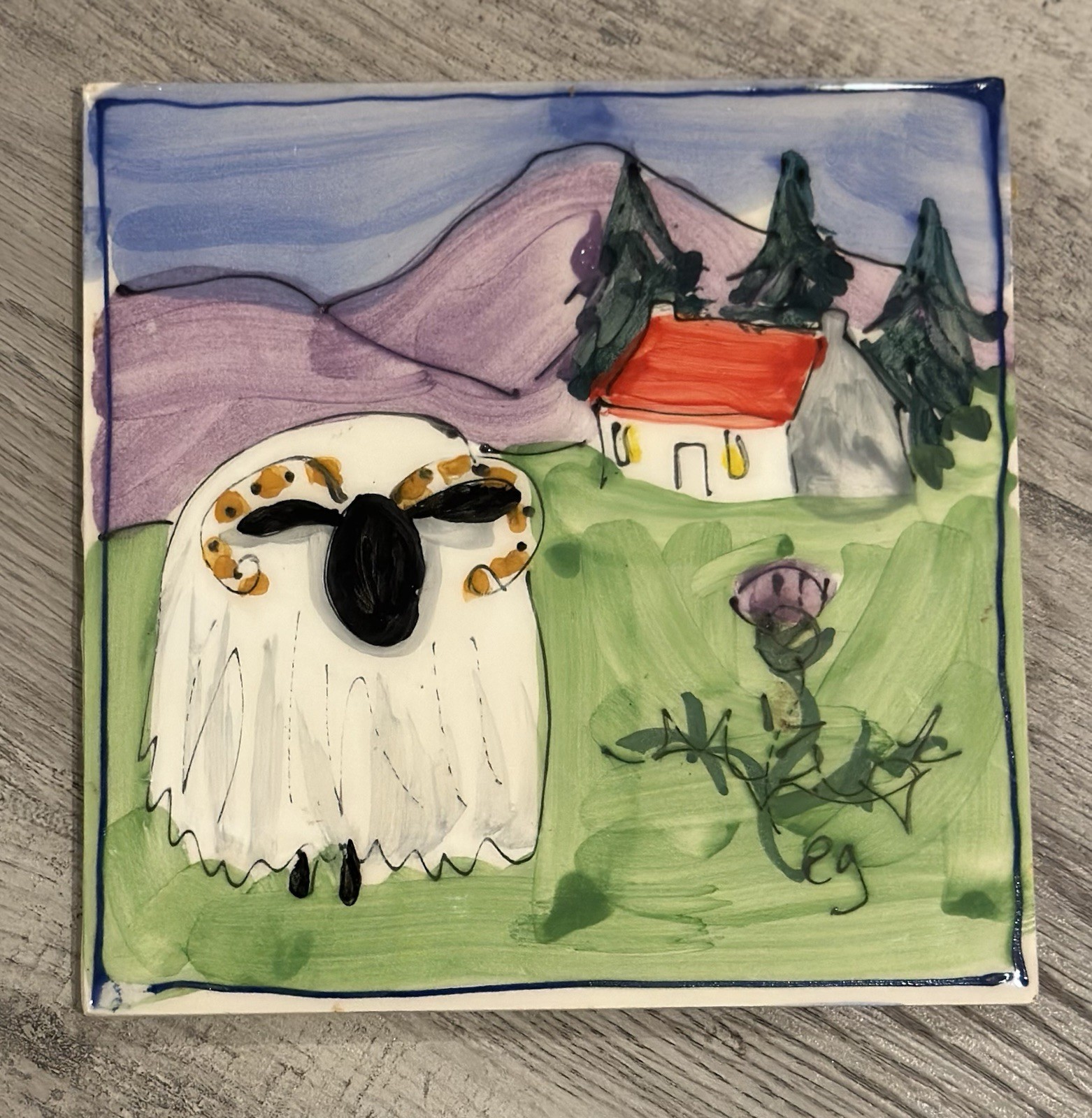 Elspeth Gardner Hand-Painted Scottish Sheep 6” Tile – Scotland