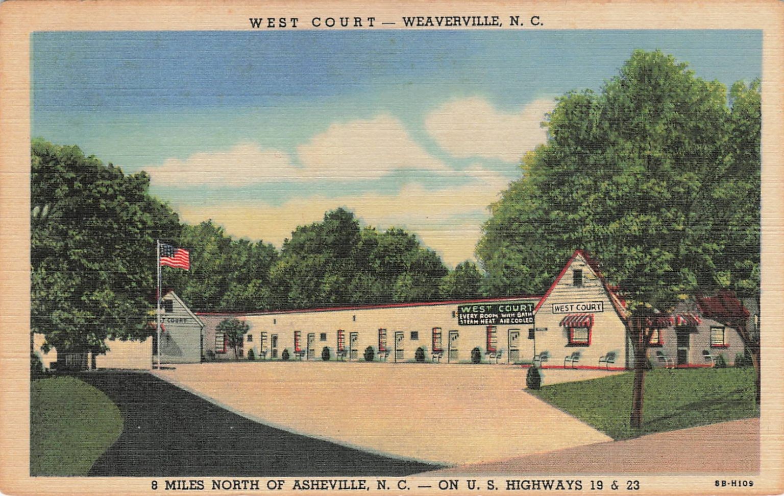 West Court Weaverville NC Motel Postcard US Highways 19 & 23 Asheville 1940s