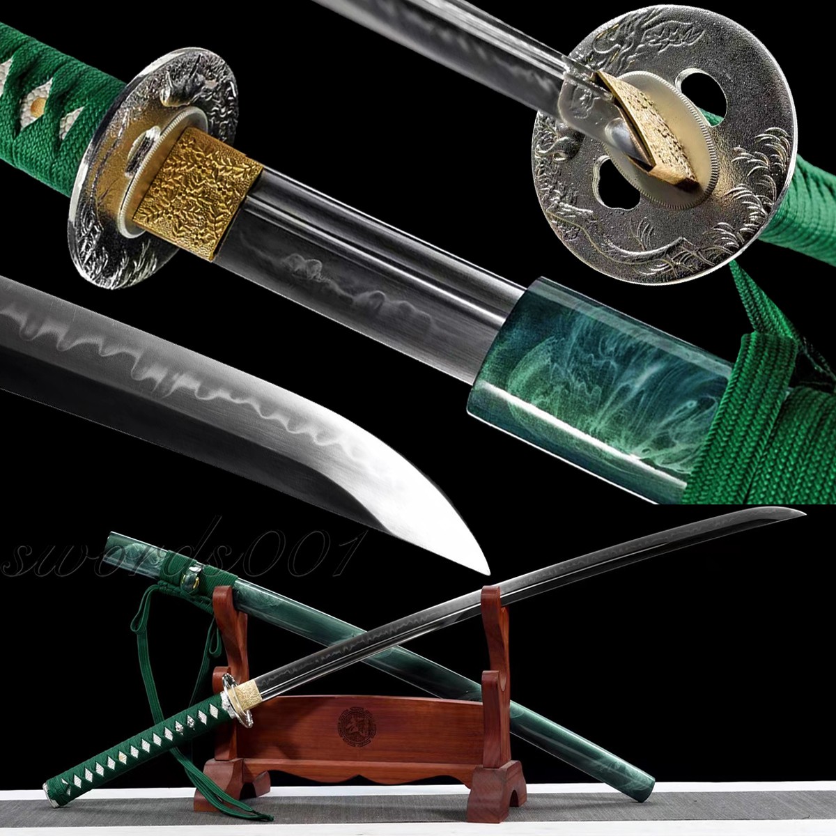 Lucky Green Japanese Sword T10 Steel Clay Tempering Real Hamon Unokubitsukuri
