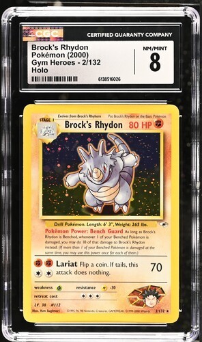 2000 POKÉMON GYM HEROES HOLO #2/132 BROCK\'S RHYDON CGC 8