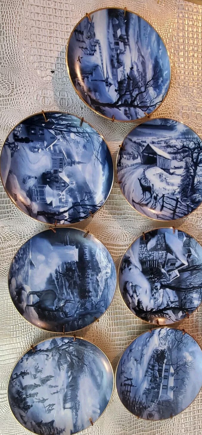 Vintage 1989 Peaceful Village By Rob Sauber Winter Plate 7 In All