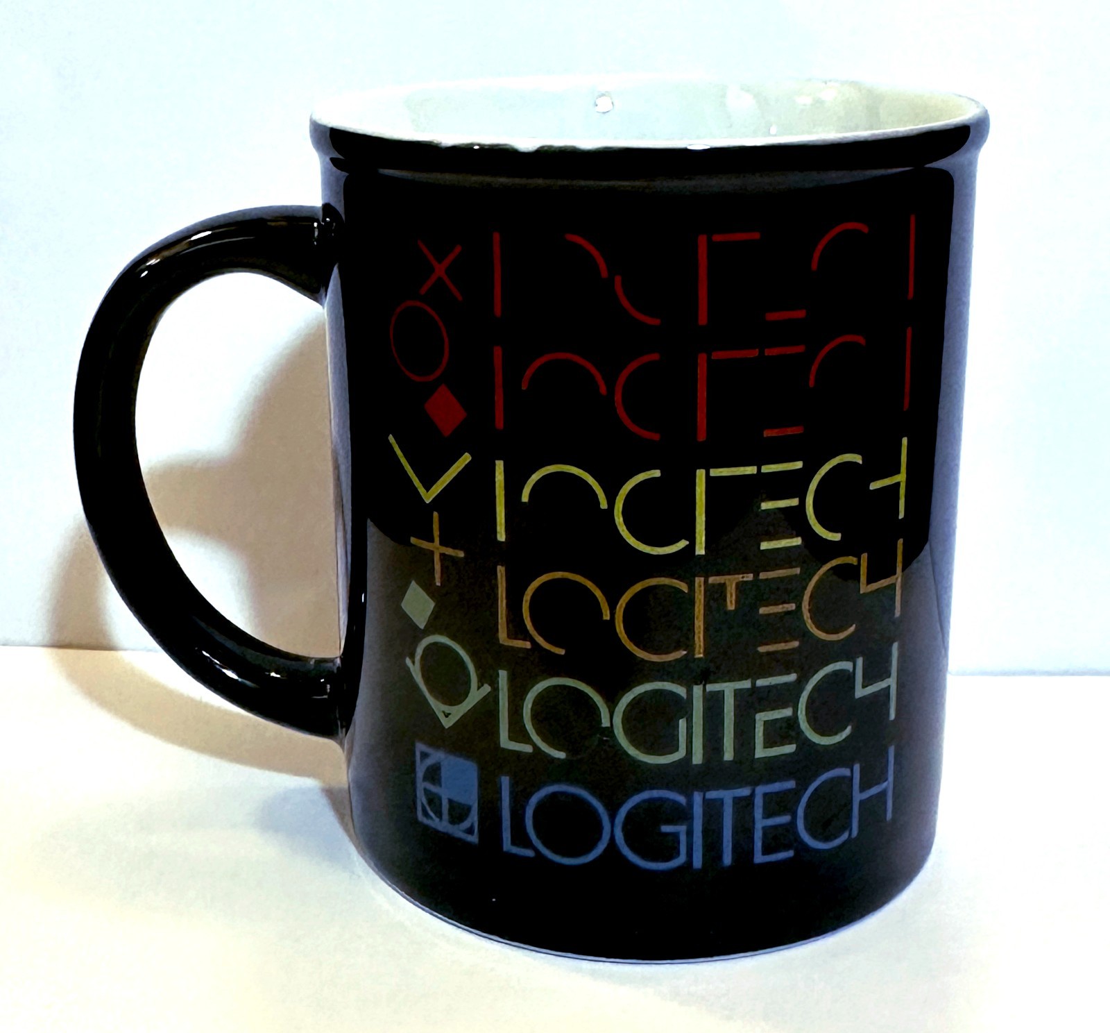 Vintage Logitech 1985-1988 Logo Coffee Mug Black Ceramic Computer Tech Cup Rare