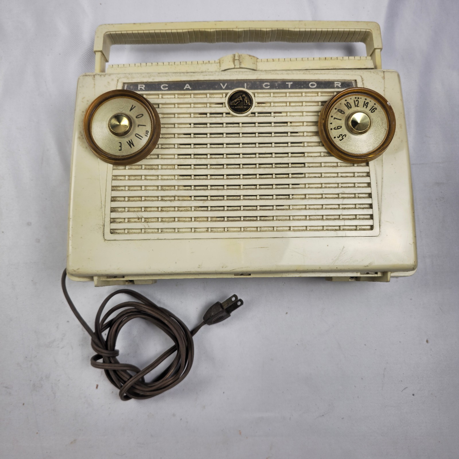 1956 RCA Victor 7-BX-6E Portable Tube Radio Ivory Cream Mid Cent Vtg PARTS ONLY