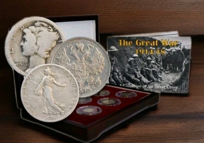 WWI Silver Coin Set – 6 Genuine Great War Coins w/ COA & Box - World War One