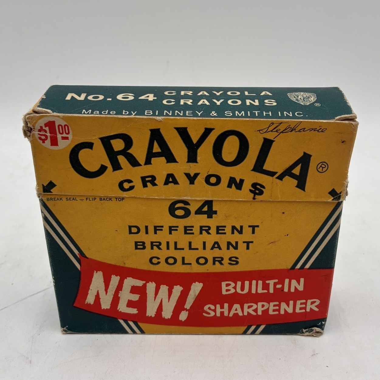 Vintage Crayola 64 Crayons Box Built-In Sharpener Binney & Smith Made in USA