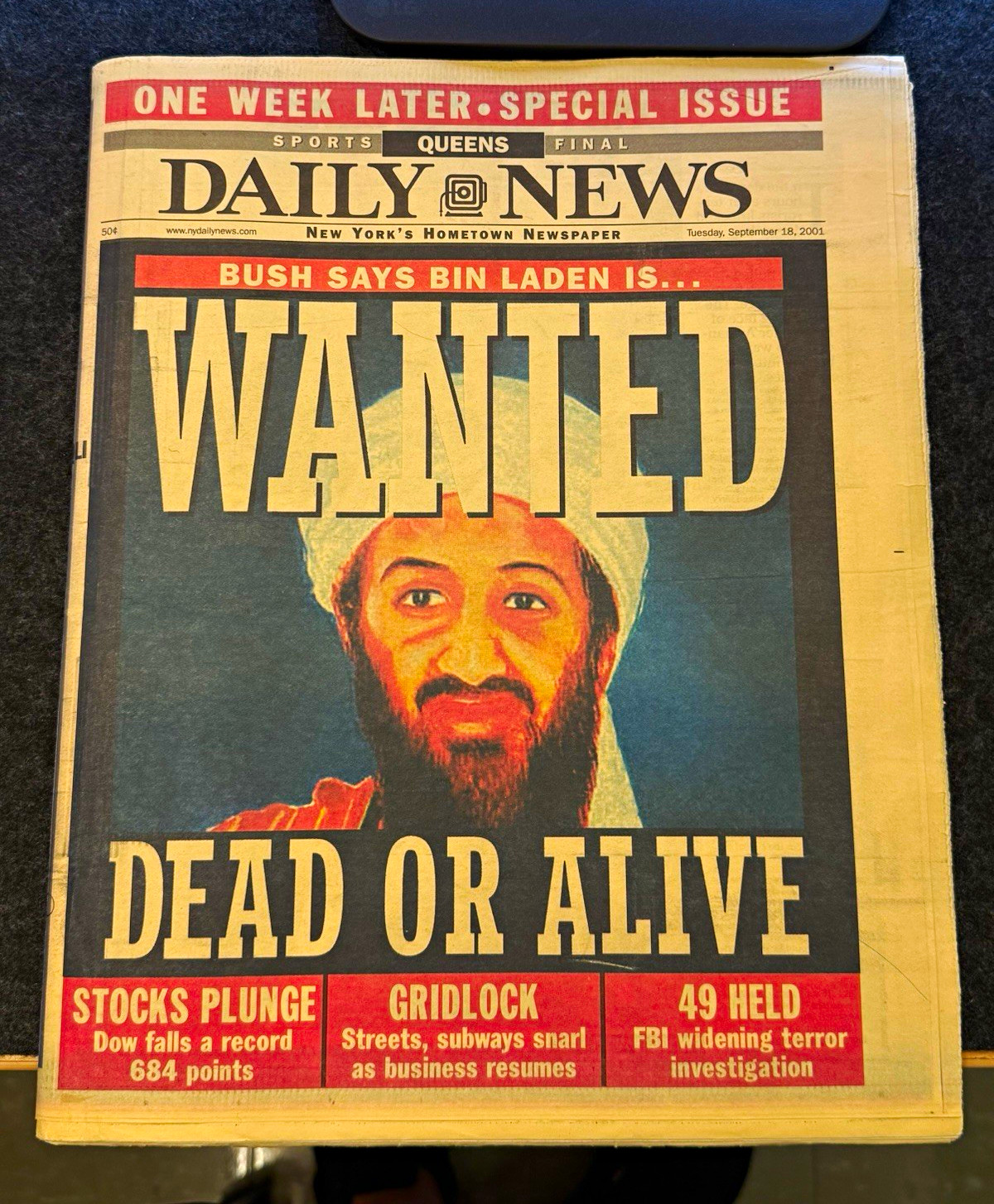 New York Daily News Queens Final Sept 18 2001 Special Issue Wanted Dead or Alive