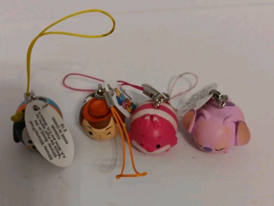 Disney Konami Tsum Tsum Arcade Strap Keychain- Woody Goofy Angel CheshirLOT OF 4