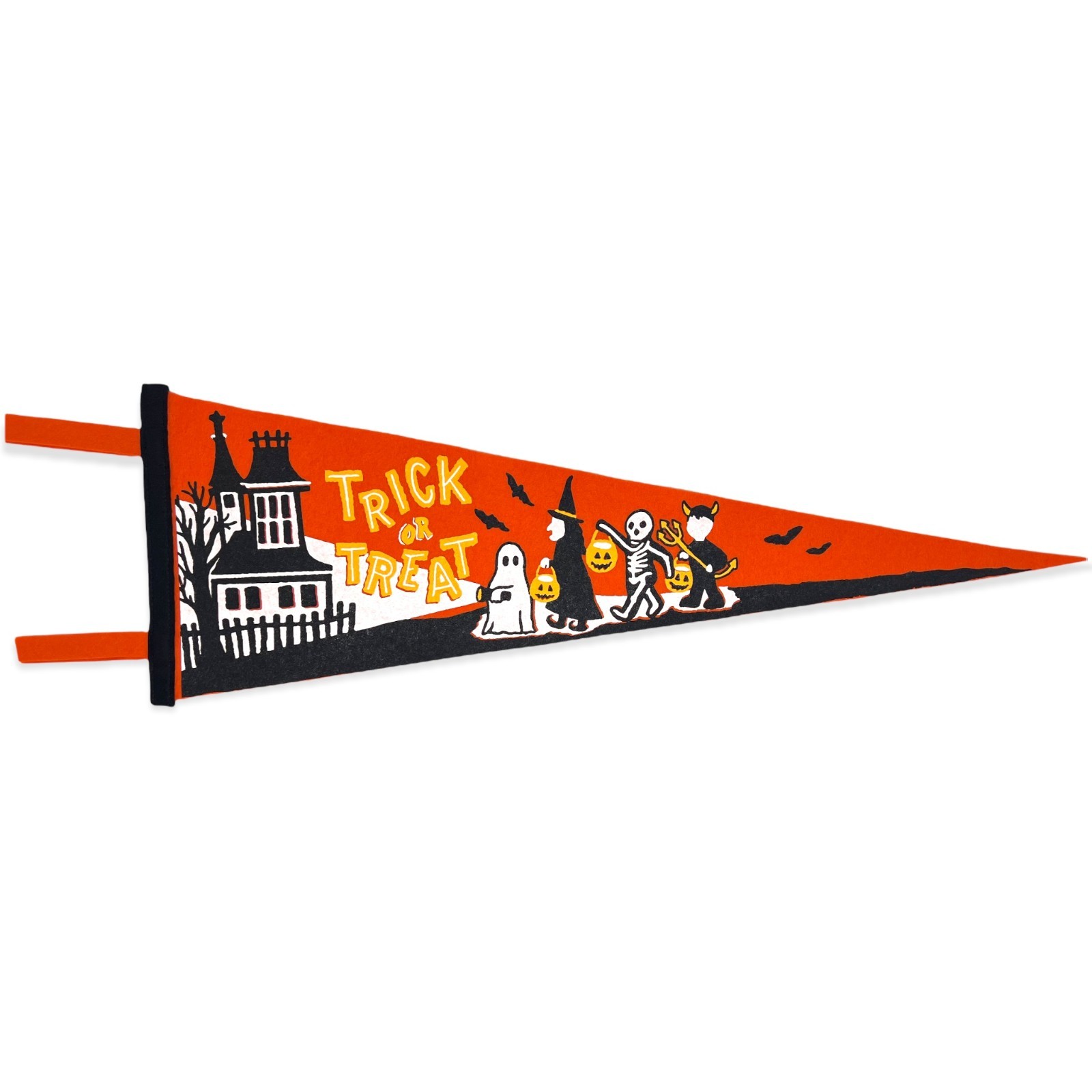 Vintage Halloween Style Oxford Eerie Emporium Wool Trick or Treat Pennant Orange