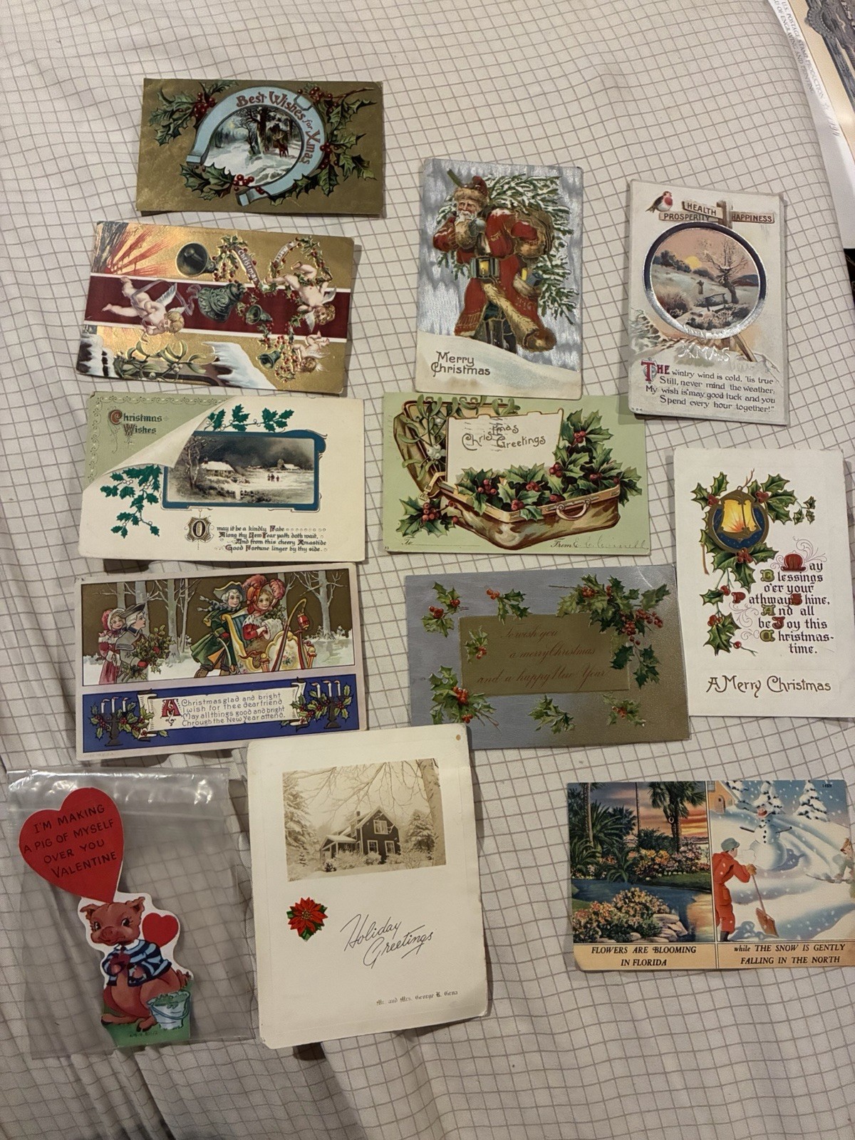 12 Early 1900’s Items-Christmas Postcards -Antique Santa Holiday Early Lot