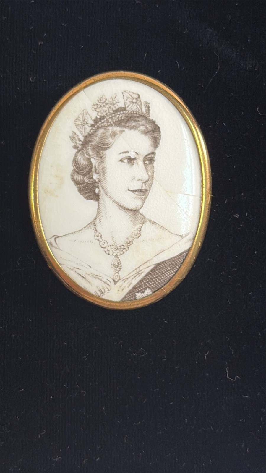 1953 Coronation Brooch Queen Elizabeth II England Vintage, Bone China, Rare