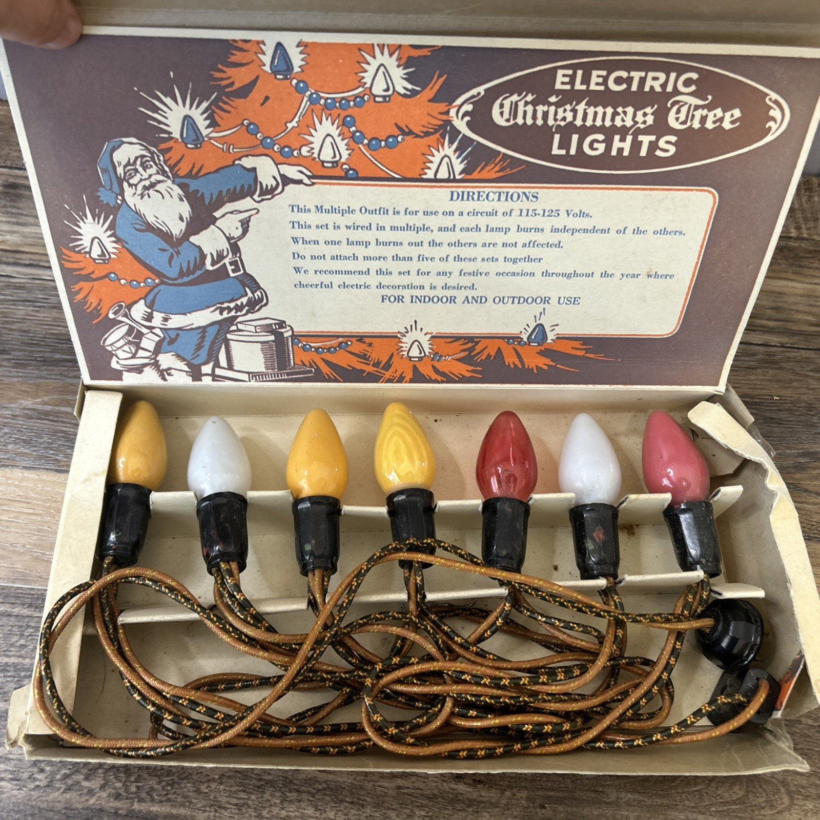 Vintage AMICO Electric Christmas Tree Lights Cloth Cord 7 C9 Lights Original Box