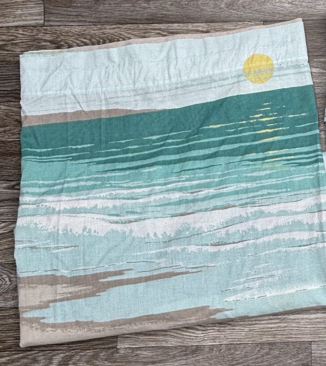 Vtg 1977 Burlington Marlborough Seashore Full Flat Sheet Ocean Sunrise
