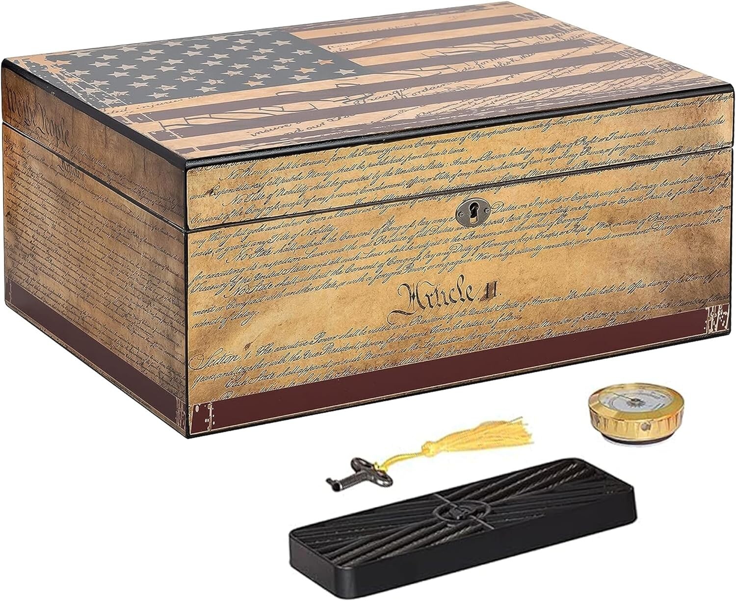 Humidor Supreme Constitution, Large Cigar Humidor Wood Box Vintage - 100 cigar
