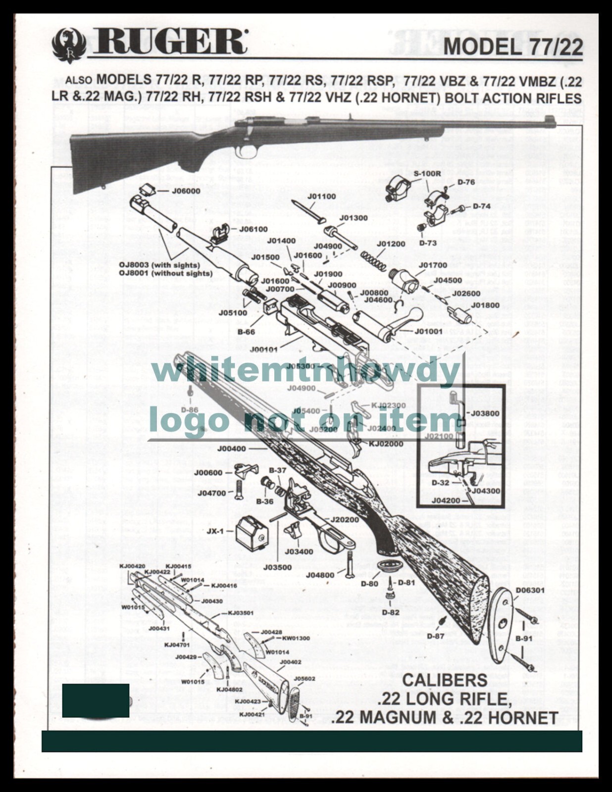 1999 RUGER 77/22 Rifle 5-pg Schematic Parts List