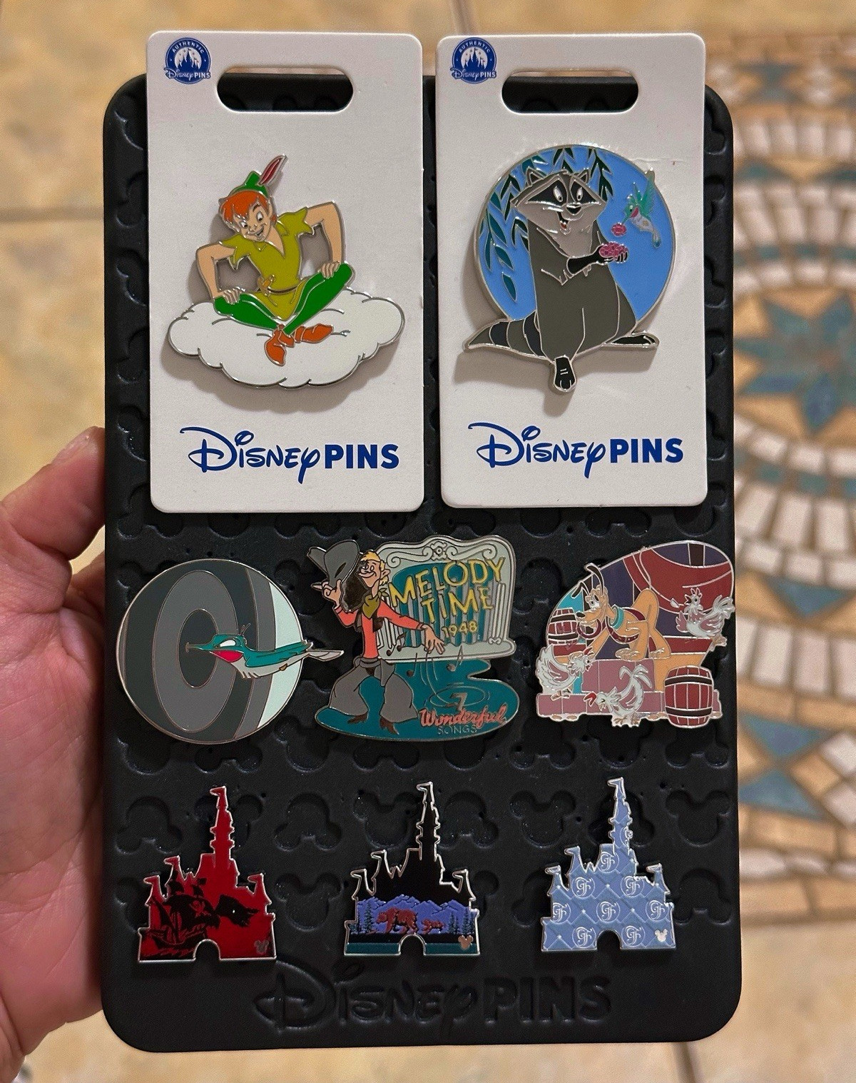 Disney small lot 8 pins, Peter Pan, Pocahontas Meeko, Mystery Castles and more..