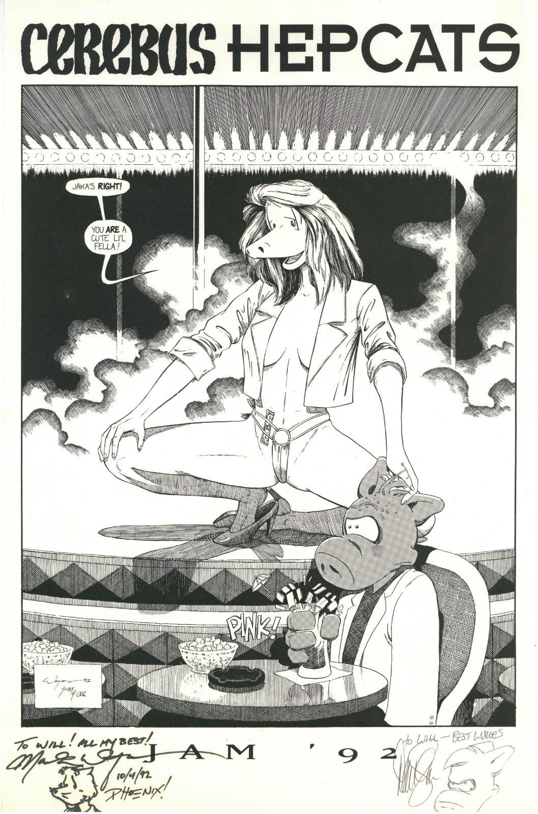 Cerebus Hepcats 1992 Print w/ Original Dave Sim & Mart Wagner Sketches