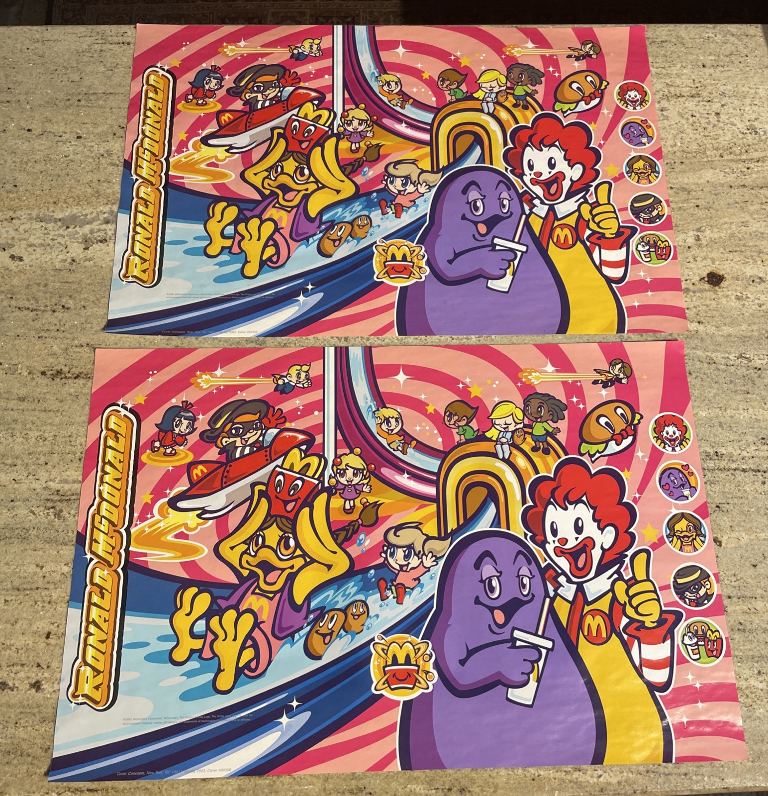 (2) Vintage 2003 McDonalds Ronald McDonald Grimace Hamburglar Book Cover Poster