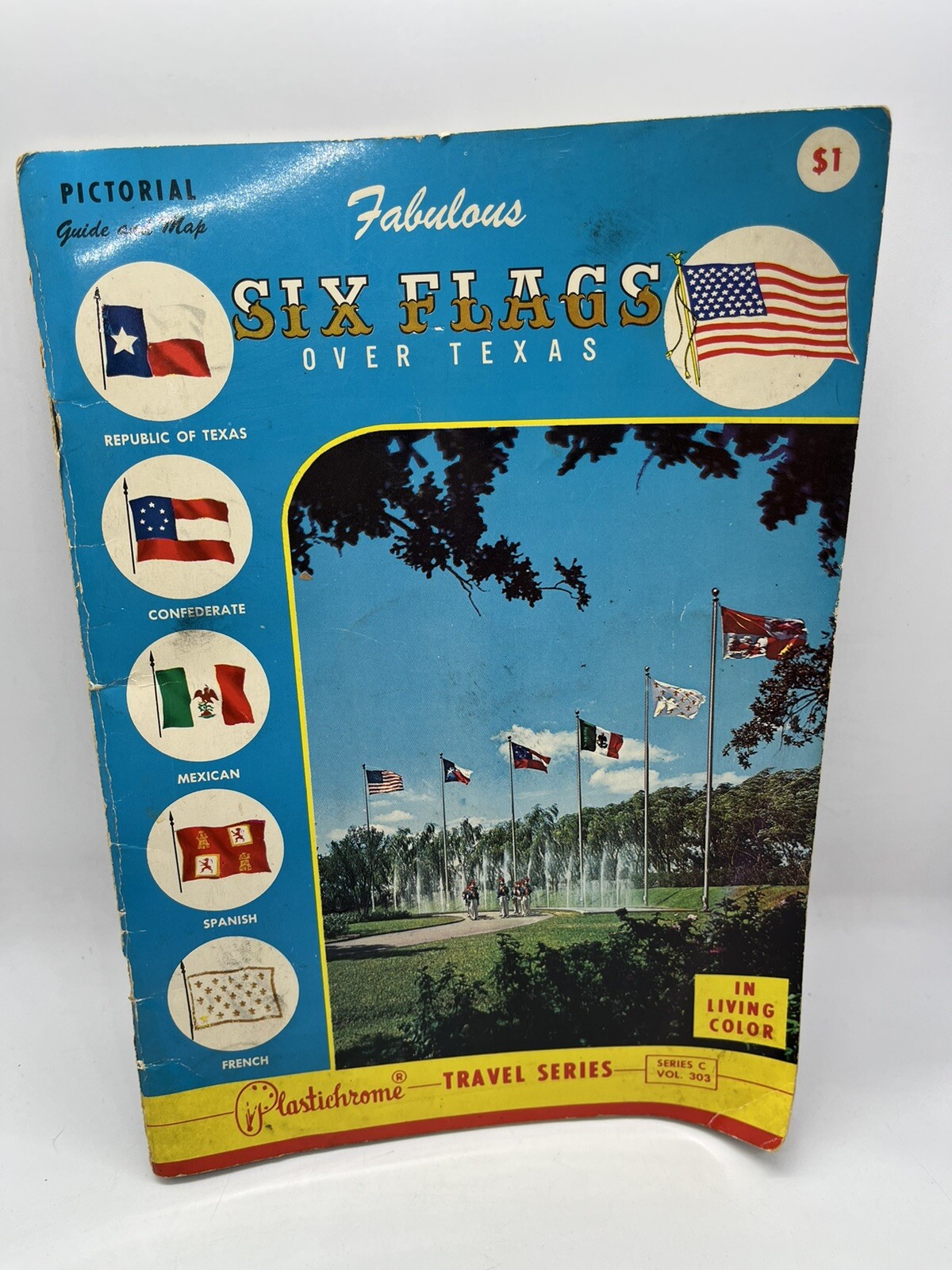Vintage 1960s SIX FLAGS OVER TEXAS Pictorial GUIDE & MAP Brochure Plastichrome