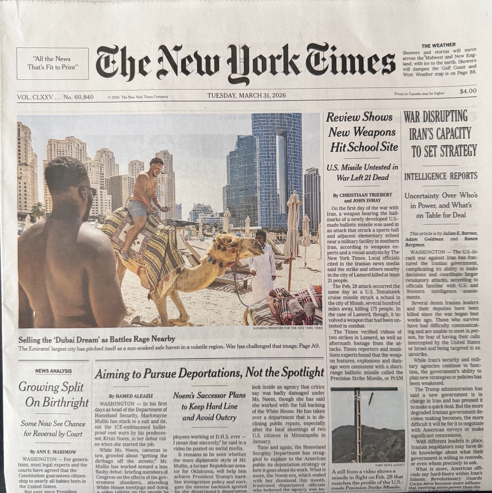 The New York Times Newspaper March 31 2026 Growing Split on Birthright COMPLETE