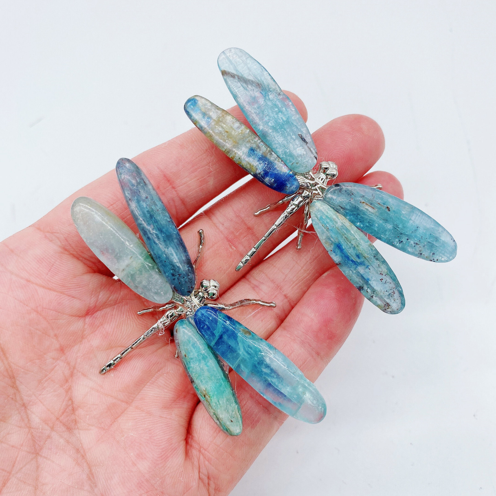 10pc Natural Bluequartz Reiki Gemstone Dragonfly Crystal Quartz Healing Decorate