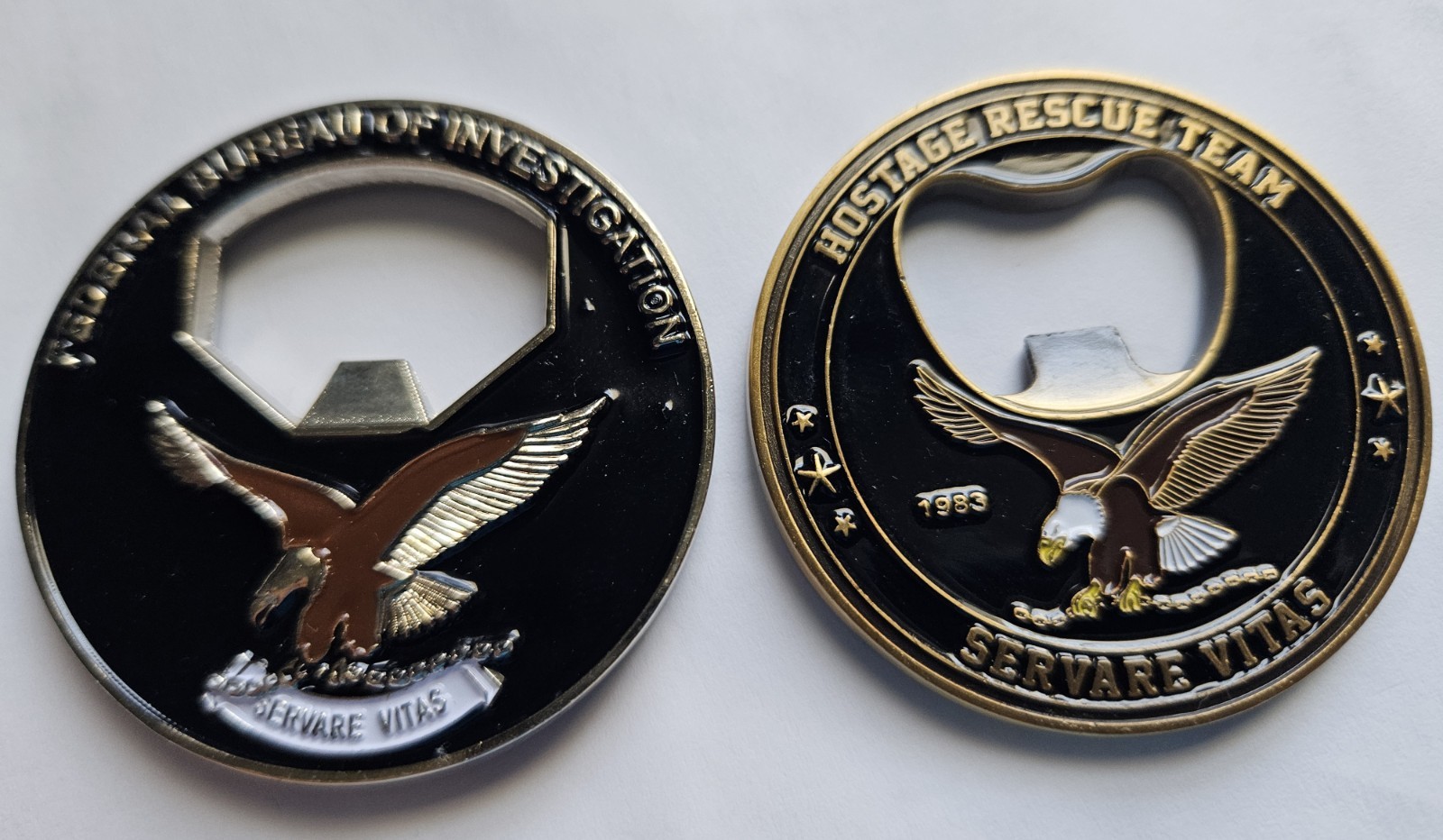 Set of 2 FBI Hostage Rescue Team (HRT) coins/bottle openers.