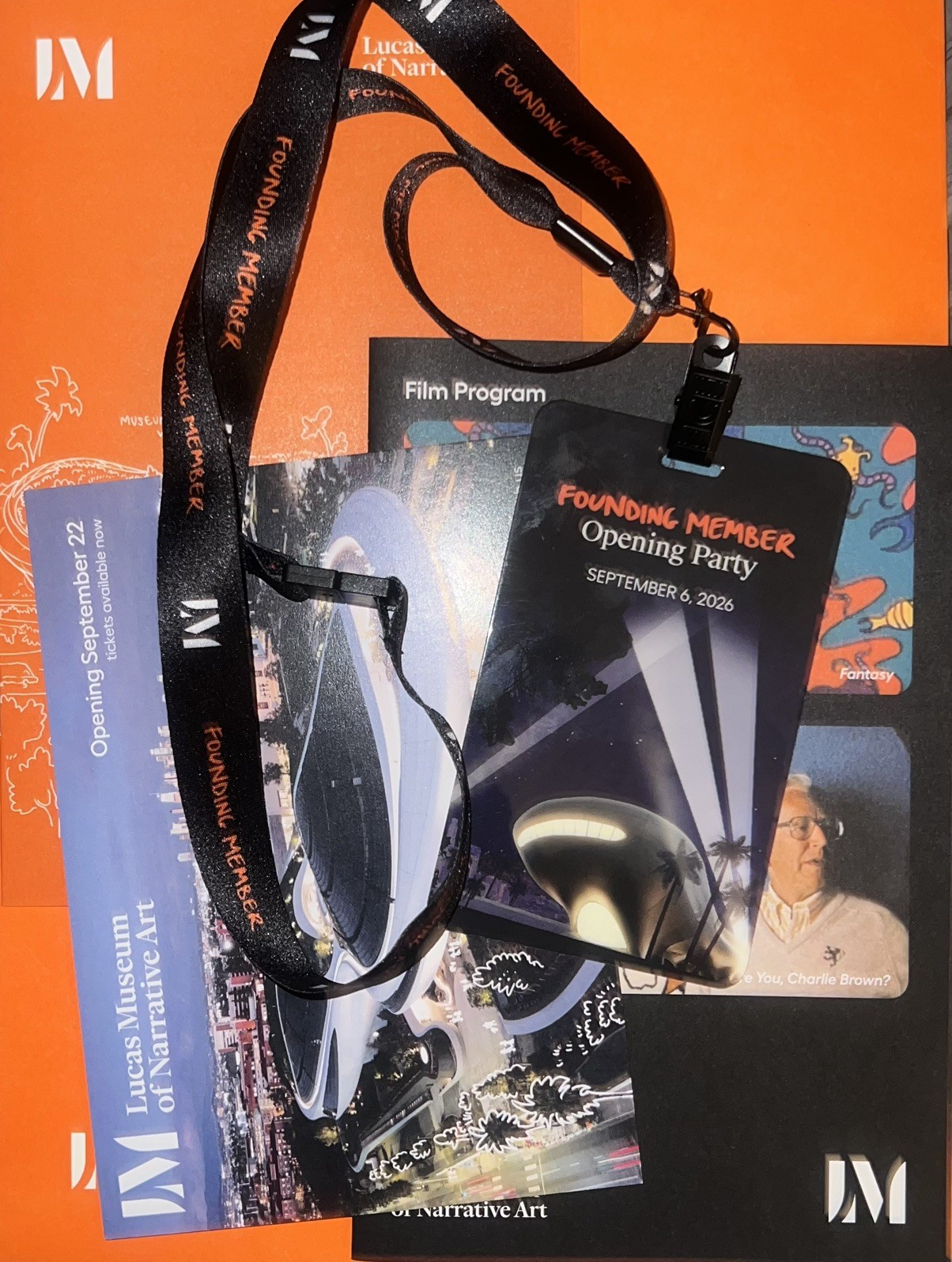 George Lucas Museum Narrative Art Founding Member Lanyard, 2 Brochures &Postcard