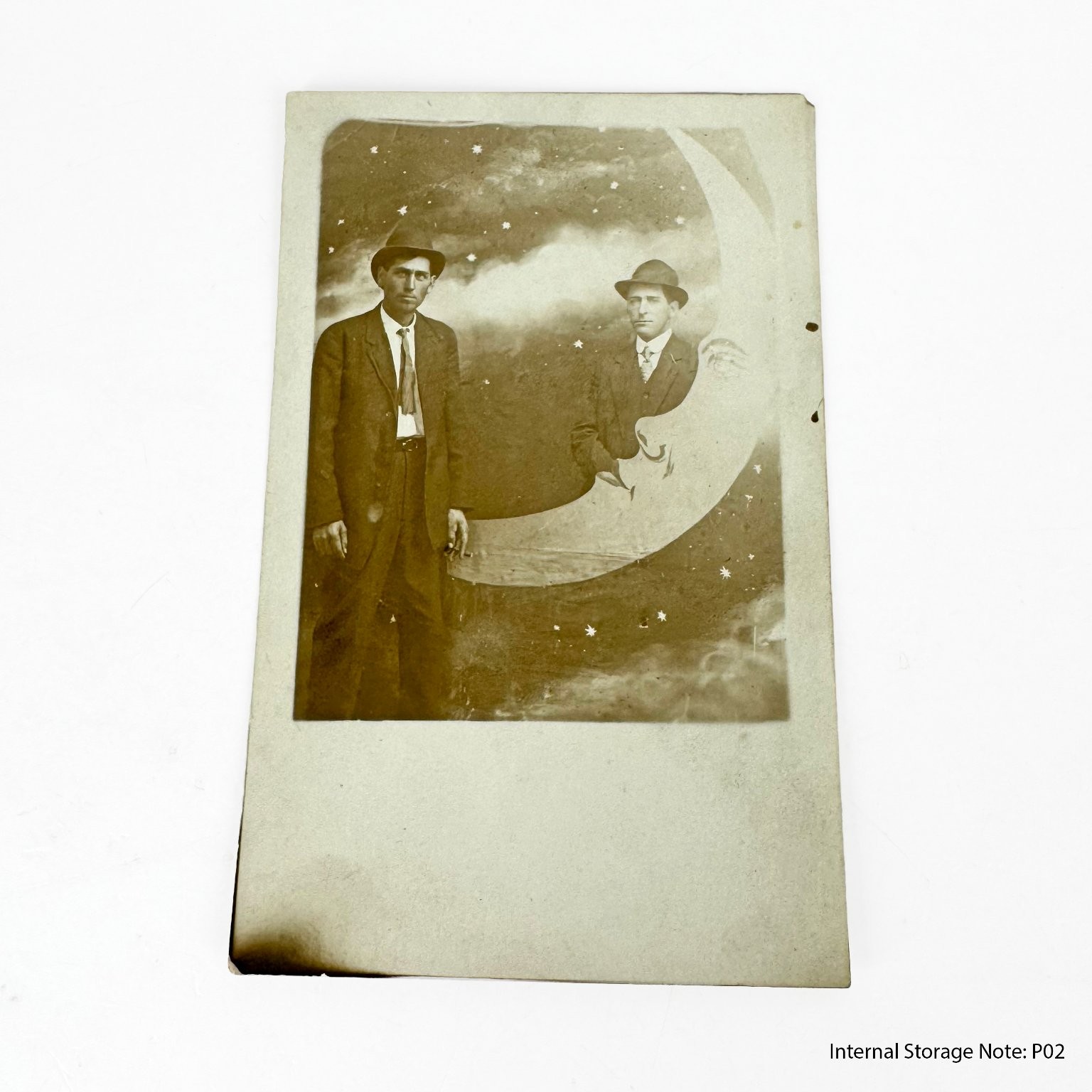 Chicago RPPC Postcard Two Men Crescent Moon & Stars Studio Portrait WWI Era