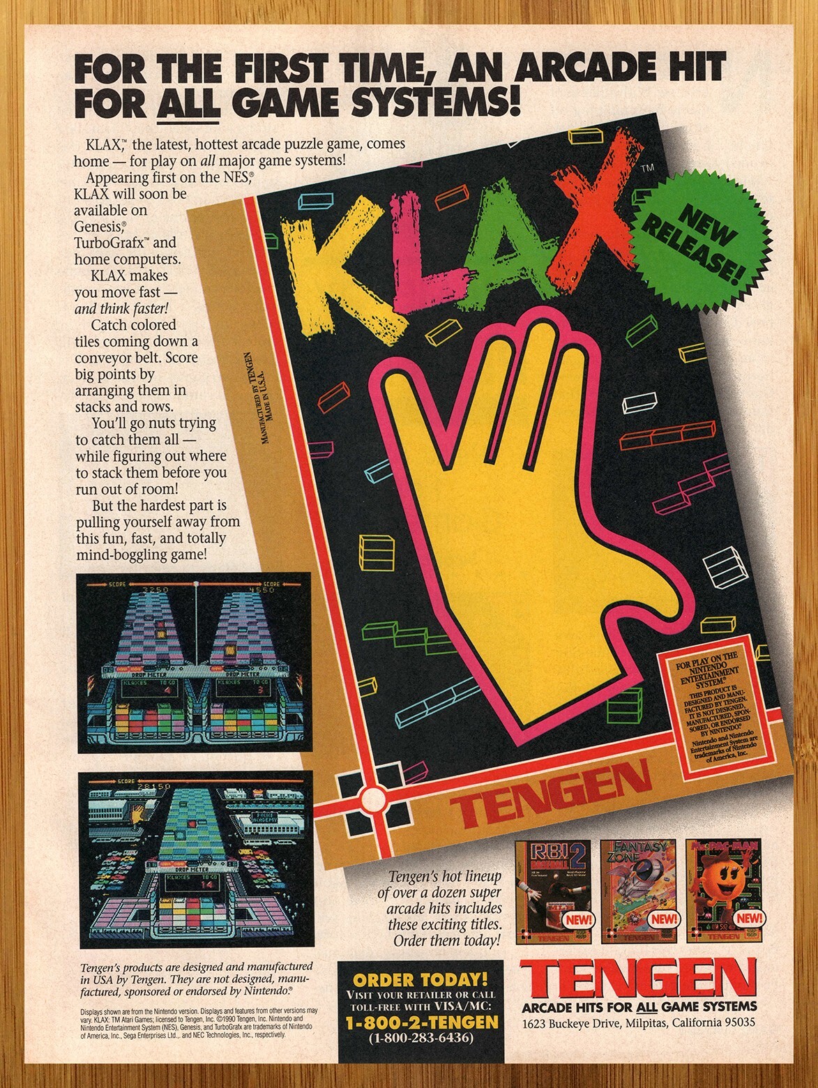 1990 Klax Nintendo NES Vintage Print Ad/Poster Retro Video Game Wall Pop Art 90s