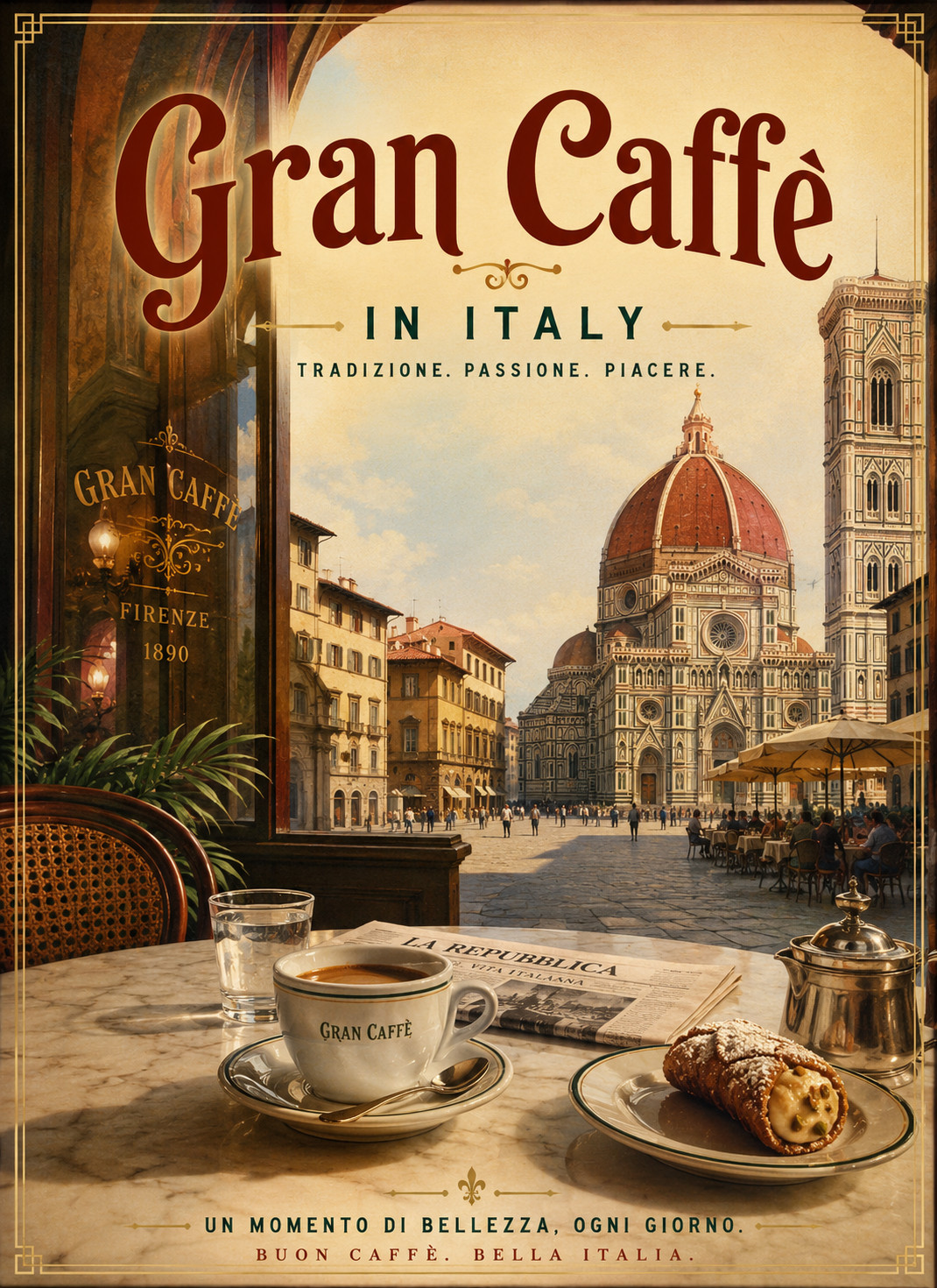 Gran Caffè Italy Vintage Poster 13x19 Italian Coffee Cafe Travel Wall Art Decor