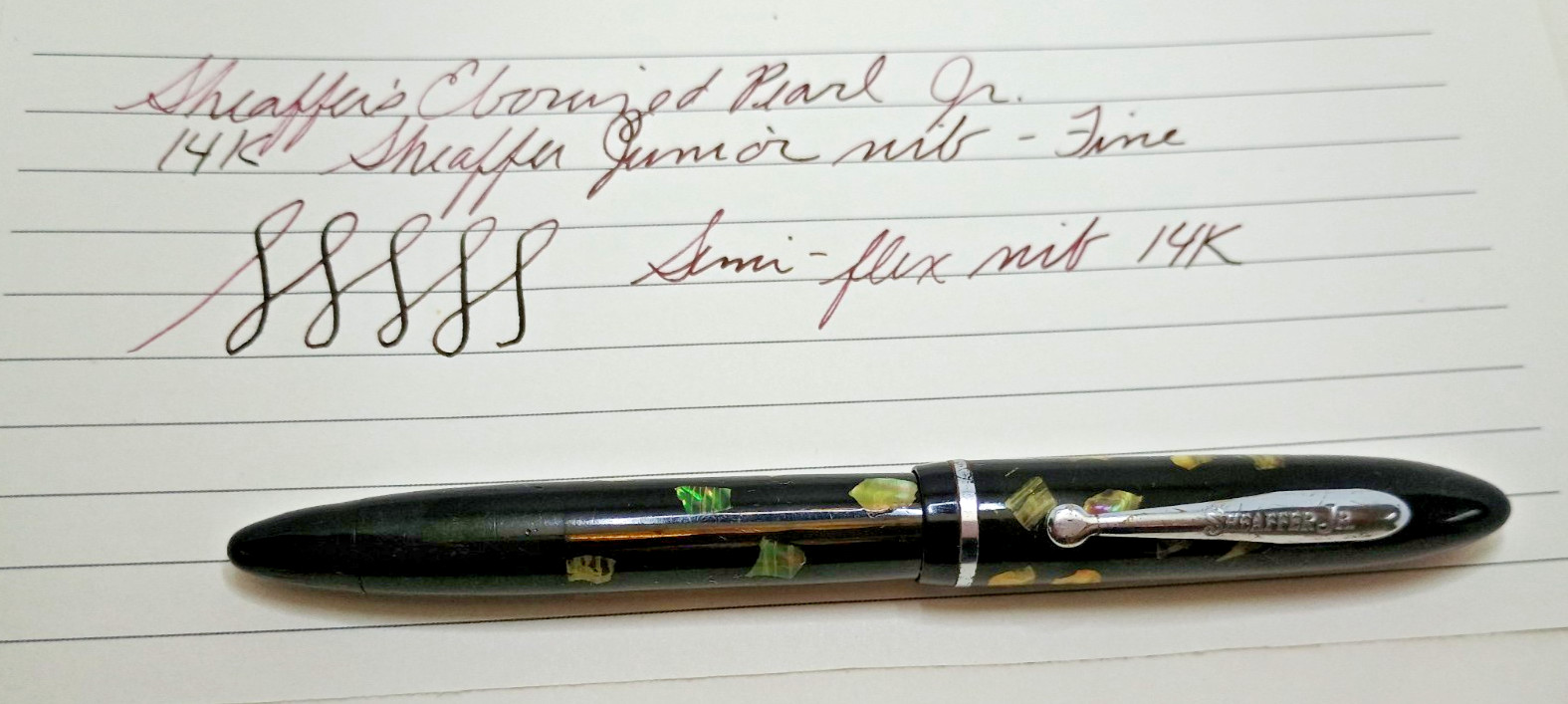 Vintage Sheaffer Jr. Ebonized Pearl Fountain Pen, 14k Semi-flex nib, Vacuum Fill